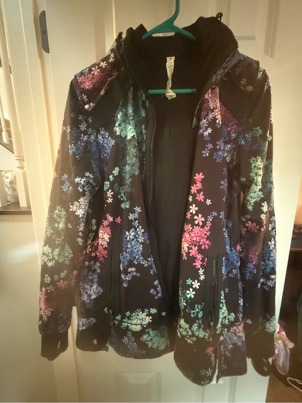 lululemon athletica Black Hooded Jacket with Multicolor Floral Print